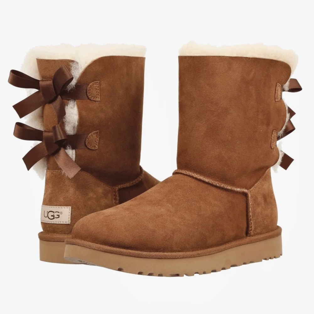 UGG Bailey Bow ll Shearling Boots Chestnut Brown Tan GUC